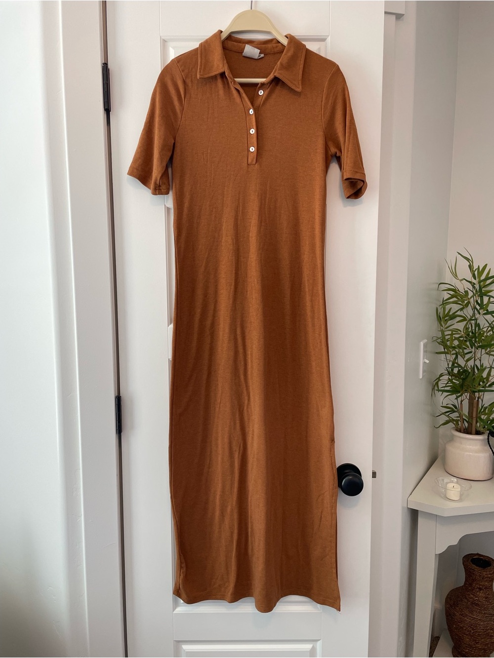 Collared Maxi Polo Dress in Rust